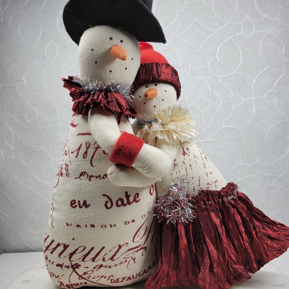 Snowman Couple Doorstop 14" Handmade Weighted Plush Winter Holiday Decor Pair - Picture 5 of 16